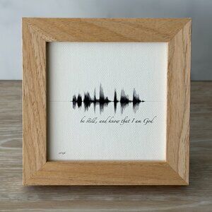NEW Be Still Soundwave Framed Canvas 4x4in Black White Christian Scripture